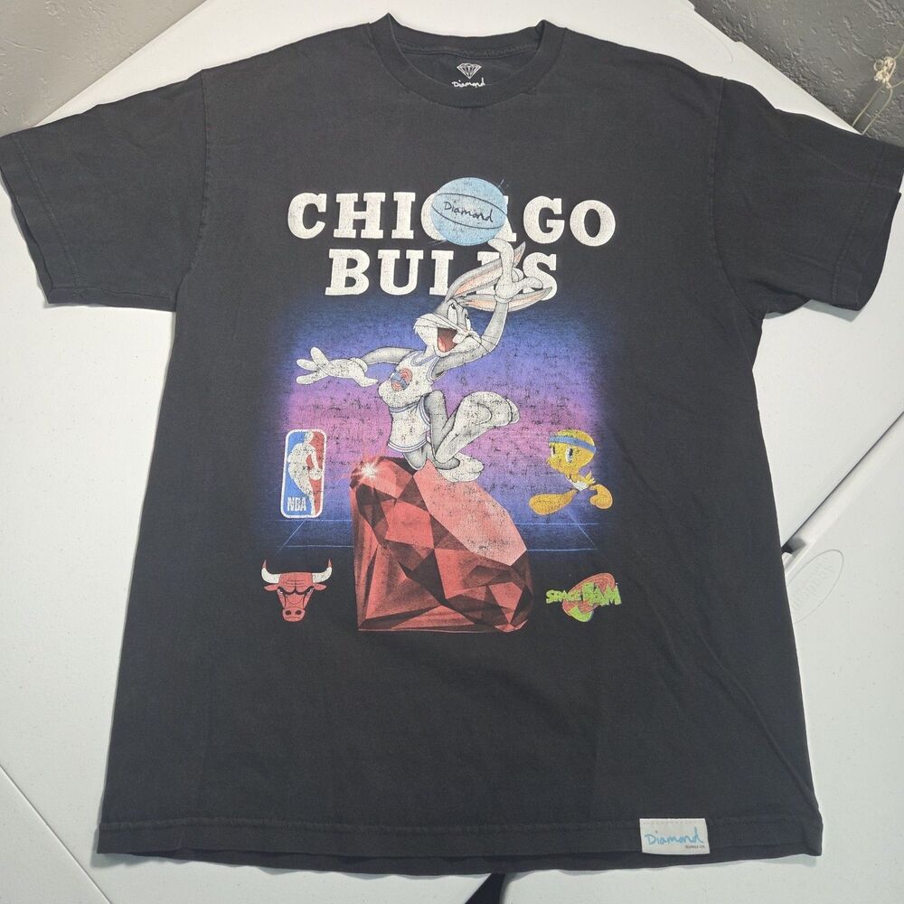 ​Diamond Supply Co Space Jam Bulls T-Shirt Mens L Black Bugs Bunny NBA Skate